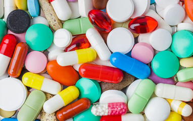 Wall Mural - Heap of pills - medical background