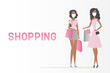 © Vector DSGNR - Shopping. African women in face masks hold bags. Vector illustration.