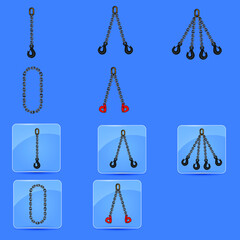 Chain slings set, and glass buttons with chain slings icon