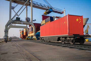 Sticker - Container with a painted China flag in the port