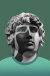 © Ded Pixto - Collage with plaster antique sculpture of human face in a pop art style. Modern creative concept image with ancient statue head. Zine culture. Contemporary art poster. Funky minimalism. Retro design.