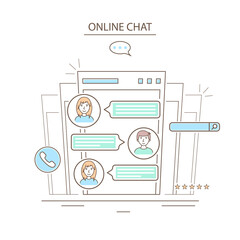 Wall Mural - Characters People and Online Chat Concept Contour Linear Style. Vector