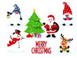 © UnicStyles - Winter Christmas background Character Vector illustration. Christmas tree, Santa Claus, gnome, snowman, Reindeer, Gift sign for graphic, landscape, card, sale, merry christmas