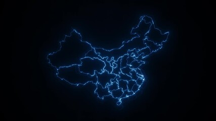 Wall Mural - china cyber map showing up intro by regions/ 4k animated china cyber hi-tech map intro background wi
