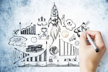 Poster - Hand drawing business sketch with charts