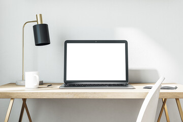 Poster - Contemporary office and laptop with blank screen