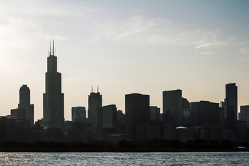 Fototapete - Beautiful Chicago cityscape at sunset, backlit