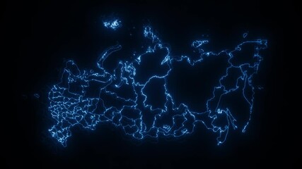 Wall Mural - russia map cyber technology intro with regions/ 4k animated cyber hi-tech russia map intro backgroun