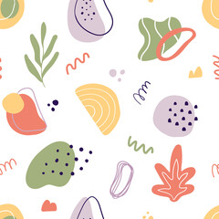 Abstract seamless pattern with hand drawn botanical elements. 