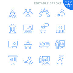 Business presentation related icons. Editable stroke. Thin vector icon set