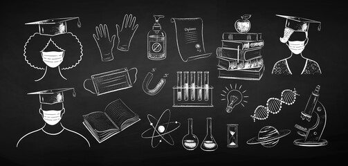 Wall Mural - chalk drawn new normal education set