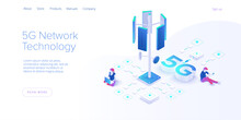 5g Network Technology In Isometric Vector Illustration. Wireless Mobile Telecommunication Service Concept. Marketing Website Landing Template. Smartphone Internet Speed Connection Background.