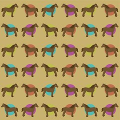 Wall Mural - Brown Horse Illustration, Cartoon Funny Character, Pattern Wallpaper 