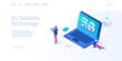 © Graf Vishenka - 5g network technology in isometric vector illustration. Wireless mobile telecommunication service concept. Marketing website landing template. Smartphone internet speed connection background.