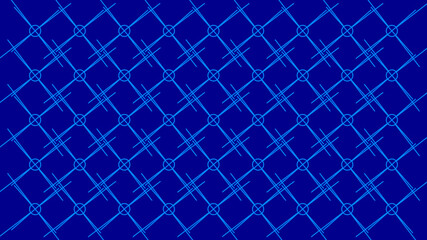  Crossing diagonal lines and circles structure on blue background. Modern minimalistic pattern concept