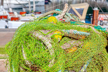 Fishing Industry Tools . Pile Of Fishing Nets And Ropes 