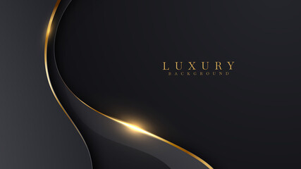 luxury abstract background with golden lines on dark, modern black backdrop concept 3d style. illust