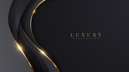 luxury abstract background with golden lines on dark, modern black backdrop concept 3d style. illust