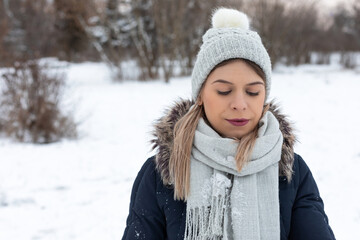 Sticker - Portrait of happy woman on wintertime