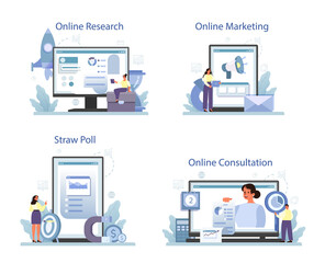 Wall Mural - Marketing research online service or platform set. Statistics analysis