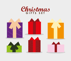 Poster - merry christmas celebration decoration gifts box icons