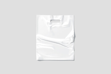 blank white die-cut plastic bag handle hole mockup, gray background