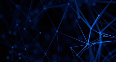 Poster - Abstract 3d render, background design with connected lines and spheres