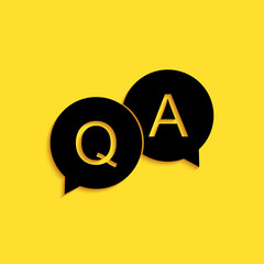 Poster - black question and answer mark in speech bubble icon isolated on yellow background. q and a symbol. 