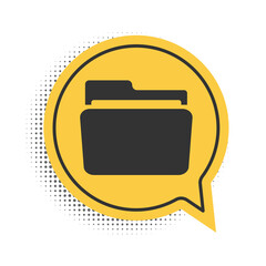 Poster - Black Folder icon isolated on white background. Yellow speech bubble symbol. Vector.