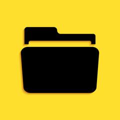 Poster - Black Folder icon isolated on yellow background. Long shadow style. Vector.