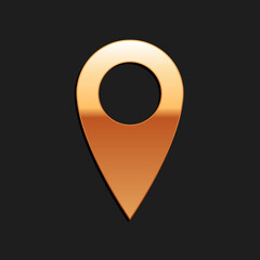 Fototapete - gold location icon isolated on black background. pointer symbol. navigation map, gps, direction, pla