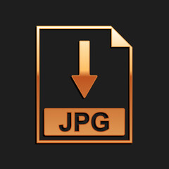 Poster - Gold JPG file document icon. Download JPG button icon isolated on black background. Long shadow style. Vector.