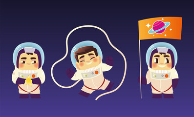 Wall Mural - space astronaut character with flag and suit icons