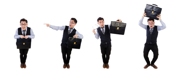 Sticker - Funny businessman with briefcase isolated on white