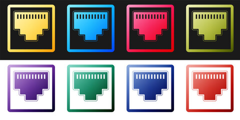 Poster - Set Network port - cable socket icon isolated on black and white background. LAN port icon. Ethernet simple icon. Local area connector icon. Vector.