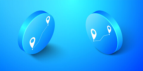 Fototapete - isometric route location icon isolated on blue background. map pointer sign. concept of path or road