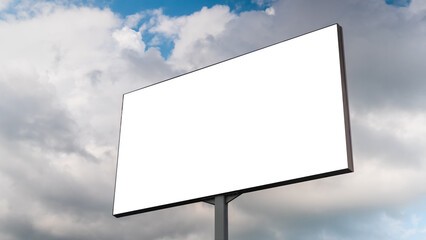 Wall Mural - mock up image - blank white billboard or large advertising display and white clouds against blue sky
