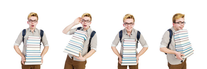 Wall Mural - Funny student with stack of books