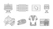 © dbayan - Kwanzaa - Set of outline icons. Traditional symbols of african-american unity. Kinara, Mkeka mat, goblet Kikombe Cha Umoja, Dashiki shirt, kente style giftbox. Design element for Kwanza celebration