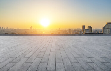 Sticker - Empty square floor and Nanjing city scenery, China