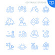 Landscape related icons. Editable stroke. Thin vector icon set