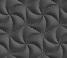 3D Wallpaper Imitation Black Soft Panels Hexagons Upholstered In Leather And Decorative Nails. High Quality Seamless Realistic Texture.