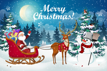 Poster - Christmas scene with Santa in a sleigh with gifts