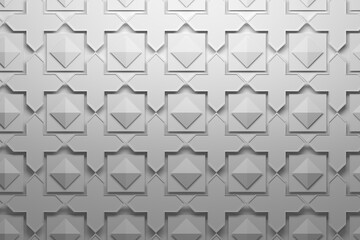 Wall Mural - Pattern with layered repeating elements tiles - crosses, pyramids, squares