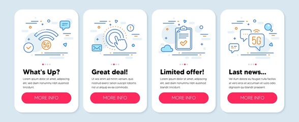 Poster - Set of Technology icons, such as 5g wifi, Checklist, Click hand symbols. Mobile screen banners. 5g internet line icons. Wireless internet, Survey, Touch gesture. Wifi technology. 5g wifi icons. Vector