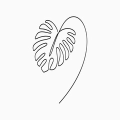 Poster - Monstera leaf - one line drawing. Continuous line exotic tropical plant monstera. Hand-drawn minimalist illustration. Vector.