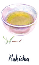 Illustration Of Japanese Tea, Kukicha Tea