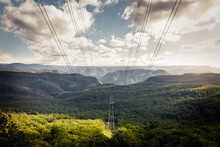 High Voltage Power Lines Pass Through Natural Bushland In Blue Mountains