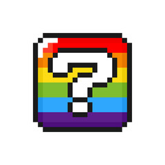 Rainbow question mark pixel box icon. Clipart image isolated on white background.