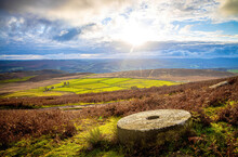 View Of Old Millstones In Peak District, An Upland Area In England At The Southern End Of The Pennines, UK
